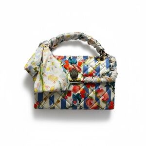 NWT Kurt Geiger Strawberry Floral Satin Bow Shoulder Bag Chain Strap Purse